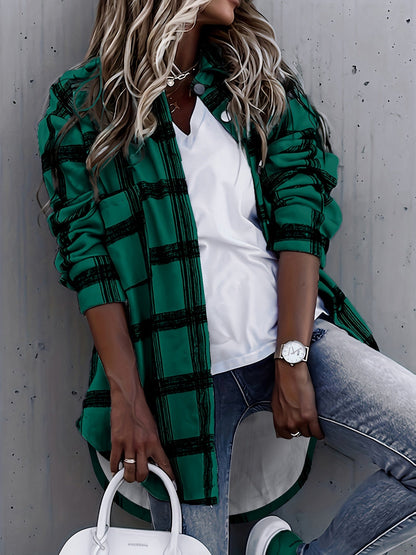 Timeless Plaid Shacket Jacket – Stylish Button-Front Outerwear for Women – Cozy, Versatile & Trendy Long Sleeve Clothing