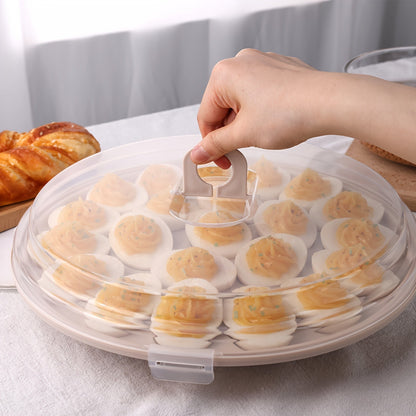Shindel 3PCS Deviled Egg Platters – Brown Carrier with Lid, Round Tray for 22 Eggs, Perfect Kitchen Home Supplies