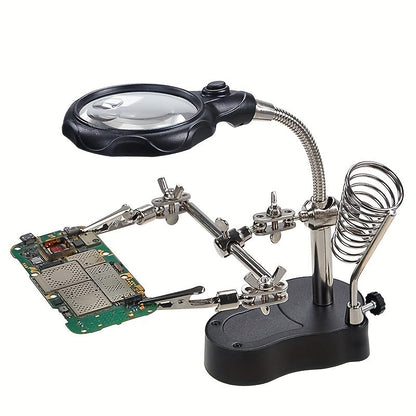 Adjustable LED Magnifying Glass - Illuminated Inspection Tool with Light, Folding Design and Clip for Mobile Phone Repair, Hardware and Electronics