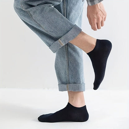 5/10 Pairs Men's Solid Low Cut Ankle Socks - Anti-Odor, Sweat Absorption, Breathable, All-Season Wear