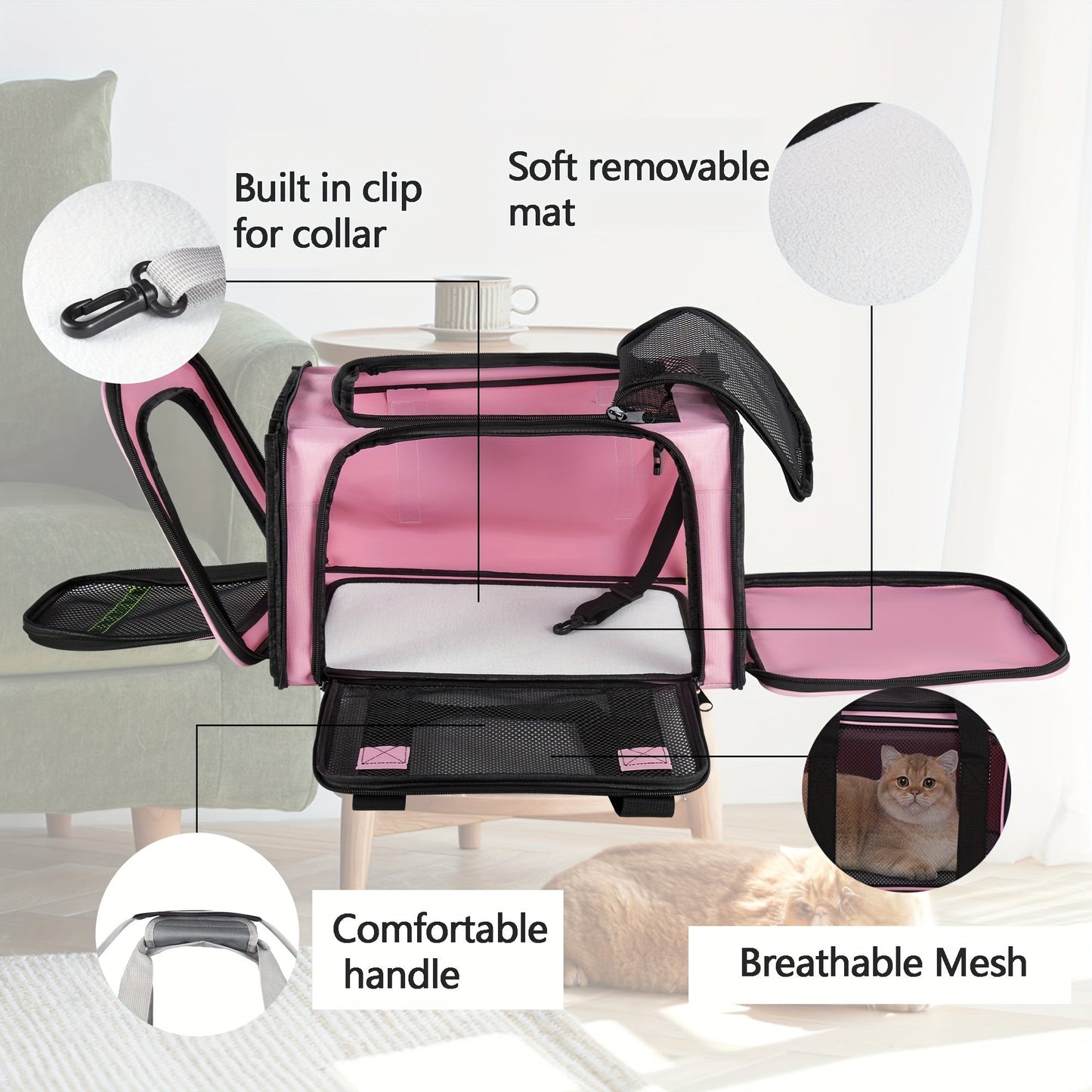 Under 15lb Collapsible Pet Carrier - Airline / TSA Approved, Soft Sided, Ventilated, Easy to Clean, Portable for Small Dogs, Kittens, and Cats - Ideal for Road Trips, Flights, and Outdoor Adventures