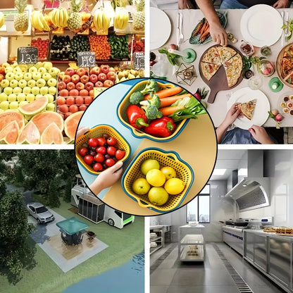 6PCS Kitchen Strainer Set - Double Drain Plastic Colander Baskets for Fruit, Vegetables, and Dishwashing, Restaurant Kitchen Special