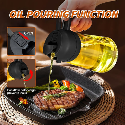 2pcs 2-in-1 Oil Sprayer and Pourer - Portable Olive Oil Sprayer and Distributor Bottle for Kitchen and Bar - Fat Reduction Plastic Oil Spray Bottle