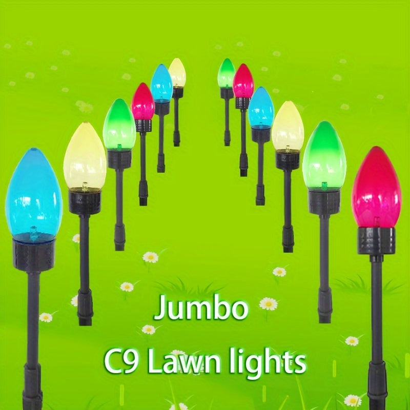 12 Pack Solar-Powered C9 LED Christmas Ground Spike Lights - Garden Decor & Holiday Illumination