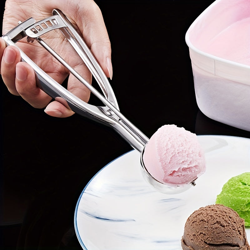 3 Piece Stainless Steel Ice Cream & Cookie Dough Scoops Set with Trigger Release – Silver Cupcake & Fruit Scoop for Baking