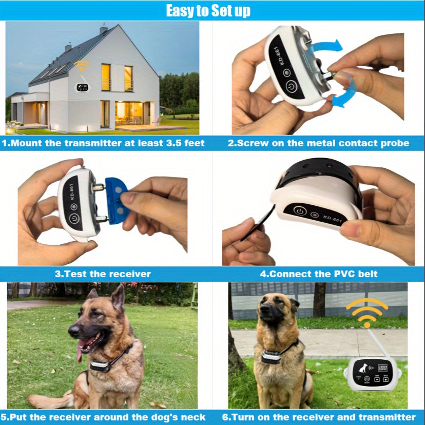 Wireless Dog Fence System - Electric Fence for Stubborn Dogs, Boundary Containment with Waterproof Training Collar, Large Signal Range (80-1640 ft), Rechargeable