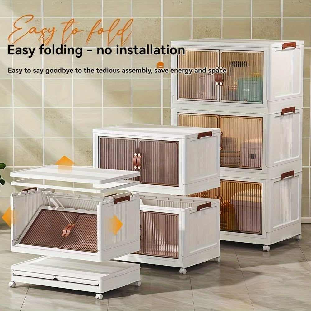 5 Layer Plastic Storage Box with Lid - Extra Large 19.3 Inch Folding Stack Container with Wheels, Ideal for Wardrobe, Bathroom, Home, Office, Dormitory