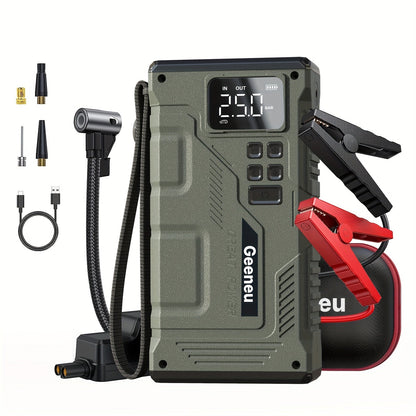 3000A Peak Car Jump Starter with Air Compressor – Portable 12V Battery Charger, 150PSI Digital Tire Inflator, QC18W Fast Charge, LED Emergency Light – Multi-Function Power Bank for 9.0L Gas/7.5L Diesel Vehicles
