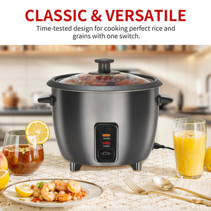 Versatile 6-Cup Rice Cooker with Yogurt Maker - 1.5 Qt Capacity, Nonstick Pot, Auto Keep Warm, One Touch Operation - Includes Steamer for Oatmeal and Soup, Stainless Steel Liner