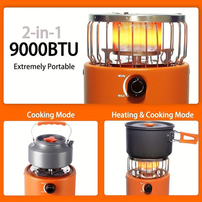 9000 BTU Propane Heater Stove – 2-in-1 Portable Indoor & Outdoor Camping Gas Stove, CSA Certified with Adjustable Flame & Carrying Case