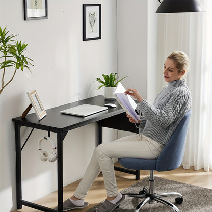 Small Computer Office Desk – 32 Inch Home Office Desk with Storage Bag and Headphone Hooks, Modern Student Study Writing Table for Bedroom. PC Table