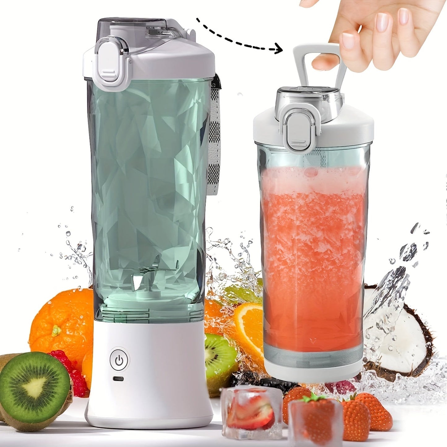 600ml Portable Electric Juicer Cup - Citrus Juicer with Ice Crusher, Wireless and Type-C Charging - Ideal for Fresh Juice on the Go