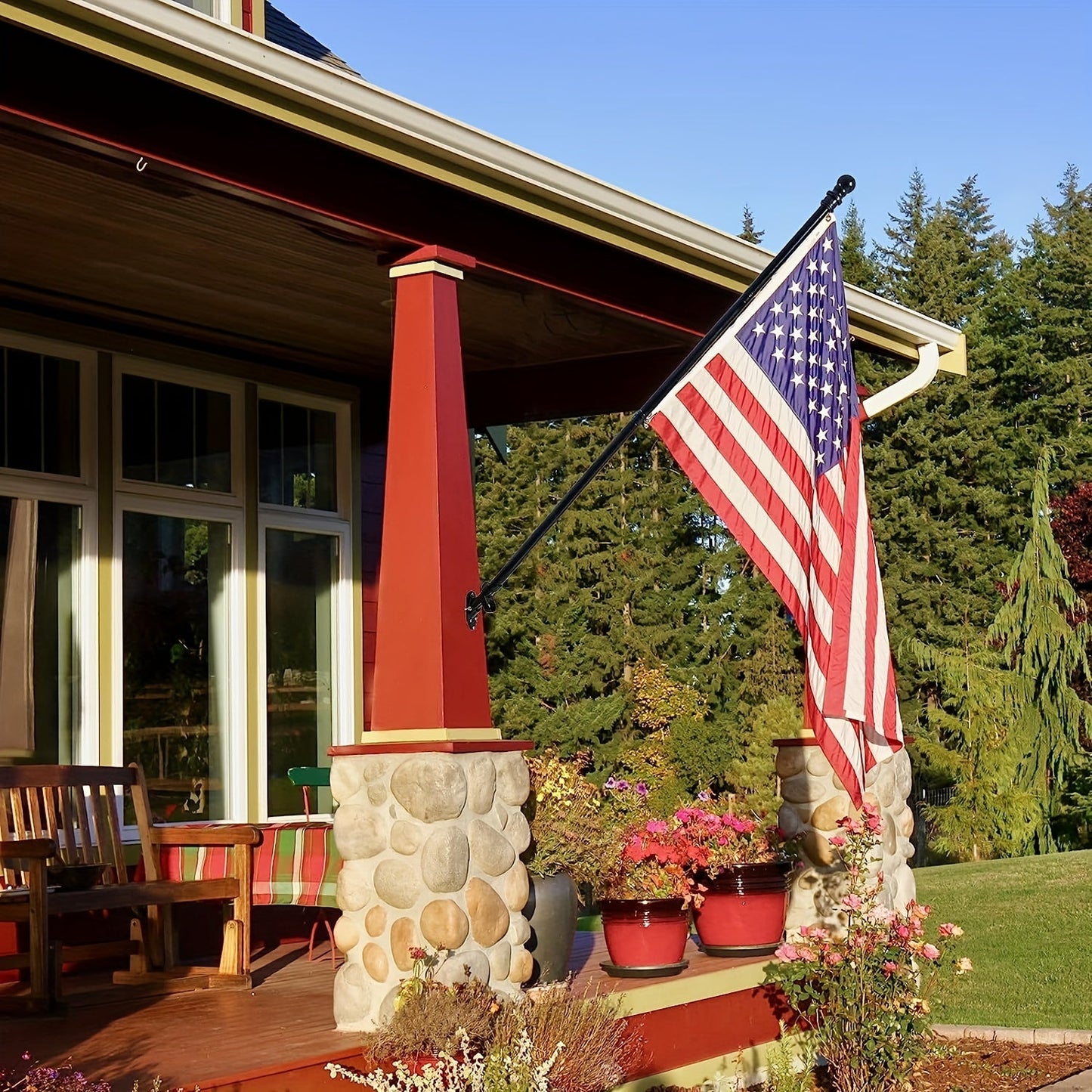 Black 5FT Wall-Mounted Flagpole Kit – Stainless Steel Flag Pole with Bracket & Mounting Rings for Porch, Yard, Garden, Outdoor & Commercial Use (No Flag)