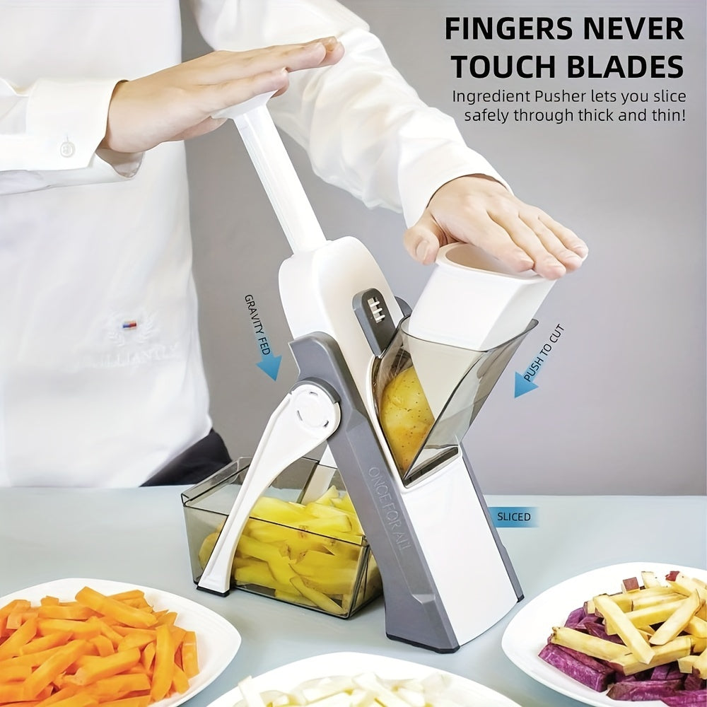 Adjustable Mandoline Slicer – Manual Vegetable Chopper, Potato Slicer, French Fry Cutter, Salad Maker – Kitchen Gadget with Stainless Steel Blade, ABS Material – Essential Back to School