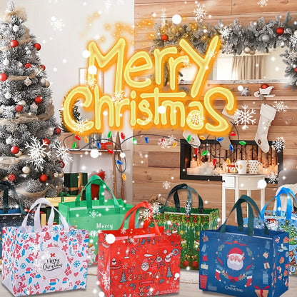 Large Christmas Gift Bags with Handles - 8/16 pcs Reusable Non-Woven Tote Bags, Festive Red/Green/Blue, 12.8"x9.8"x6.7" for Gifts and Decorations