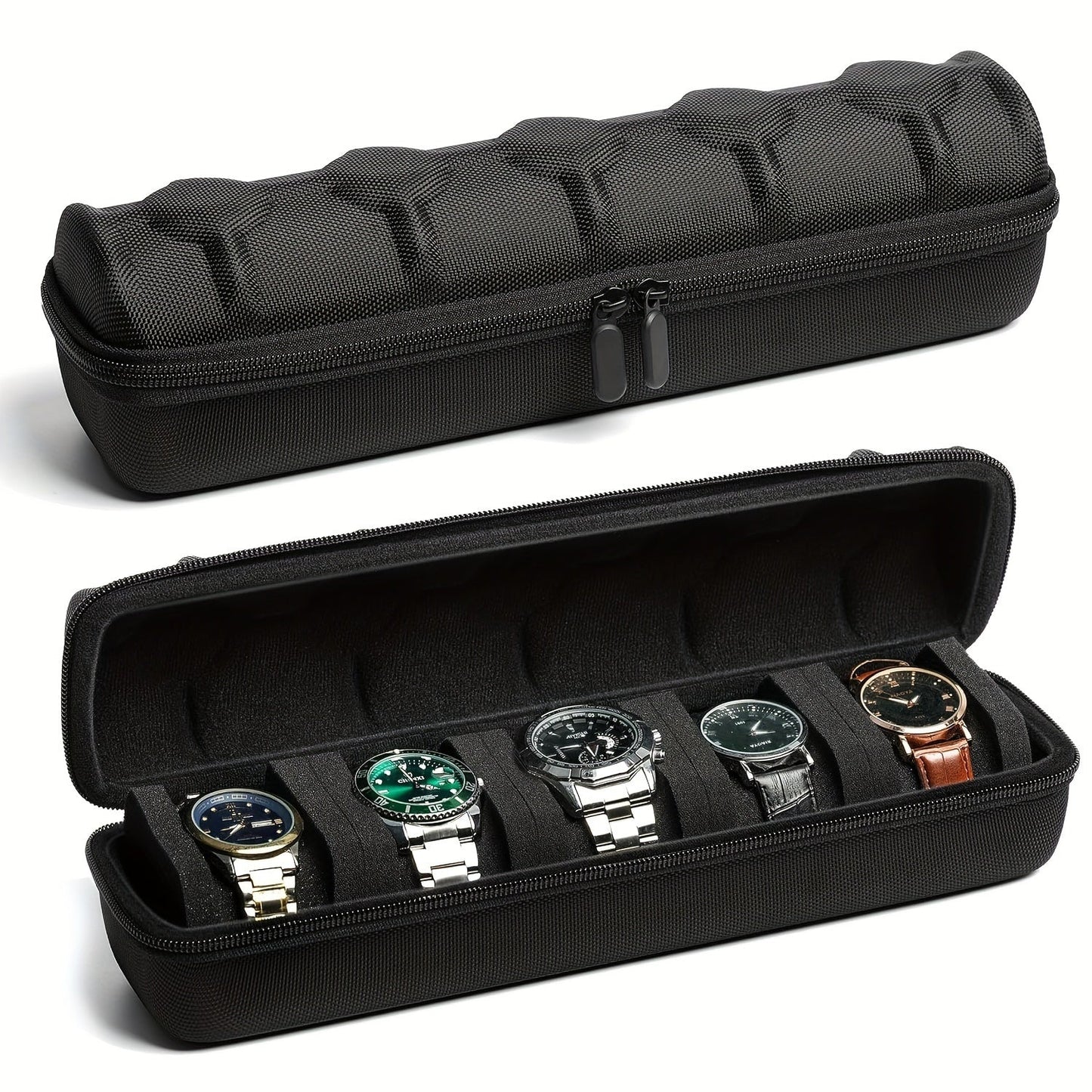 5 Slot Watch Travel Case - Hardshell Storage Organizer Box for Men and Women's Watches with Soft Foam Pillow and Handle