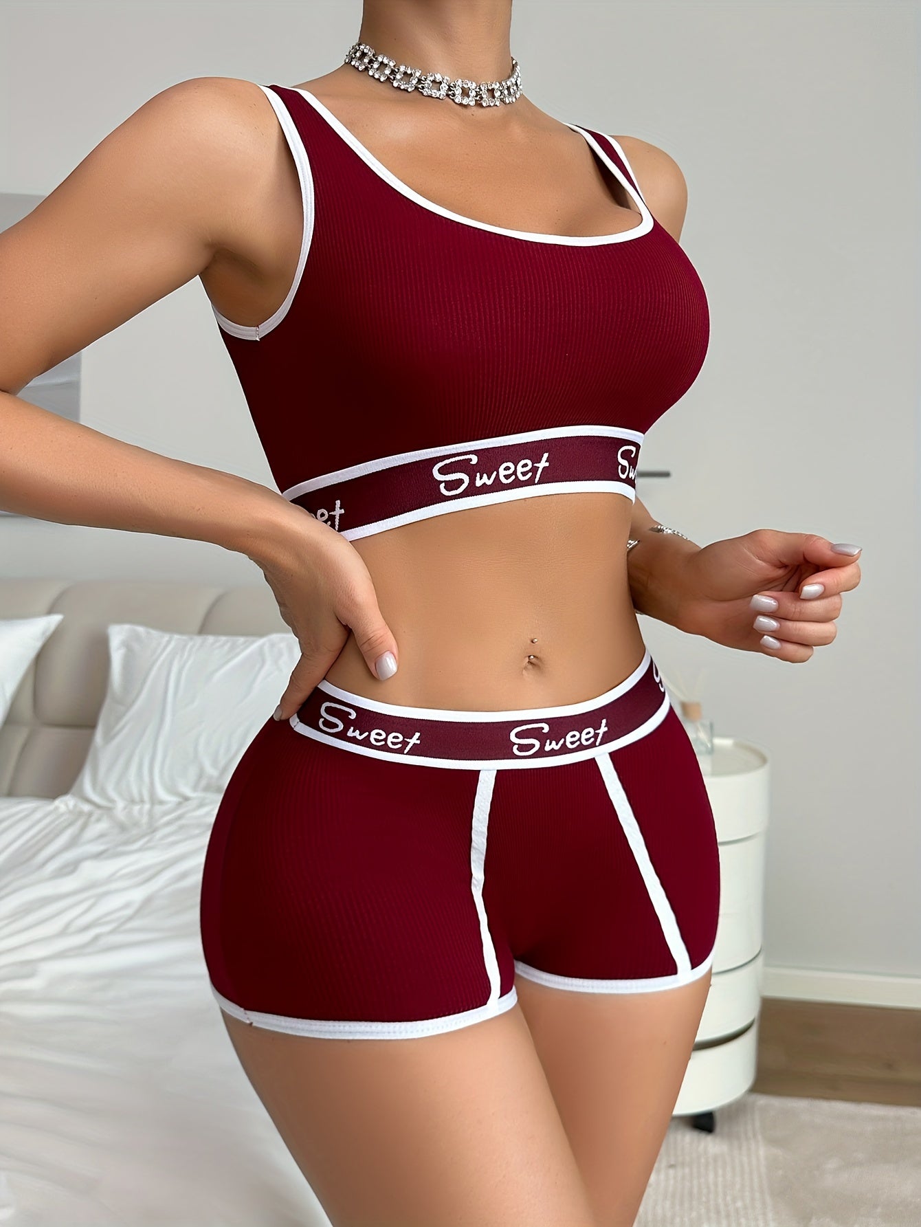 Breathable Solid Sport Bra and Panty Set - Push-Up Bra and Panties Lingerie, Women's Underwear