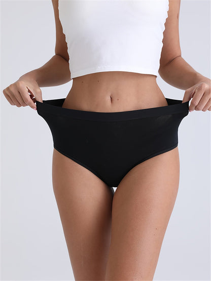 5pcs Comfy Seamless Cotton Briefs – Soft, Breathable, Stretchy Women’s Intimates, Solid Color, Hand Wash, Knit Fabric, No Sheer