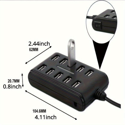 Portable 10-Port USB Hub – General Purpose ABS Plastic Double Row with Switch for Work & Home Use