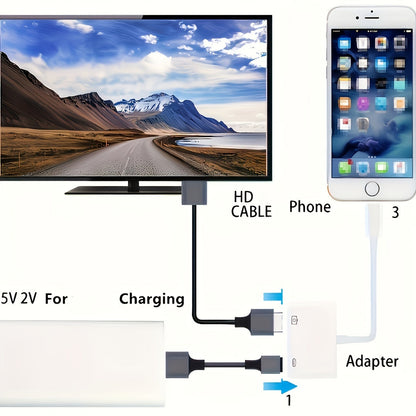 Multi-Functional Adapter for iPhone to HDTV – 1080P Screen Converter with Charging Port, Compatible with iOS Devices, Projectors, Monitors, Digital AV Adapter