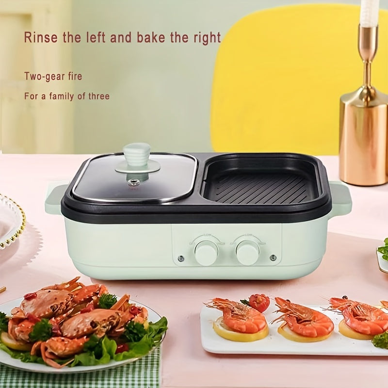 2-in-1 Electric Barbecue Grill and Hot Pot - 1300W Non-Stick Mini Boiler for Korean BBQ, Shabu Shabu, Soup - Ideal for 1-3 People, Includes Kitchen Accessories