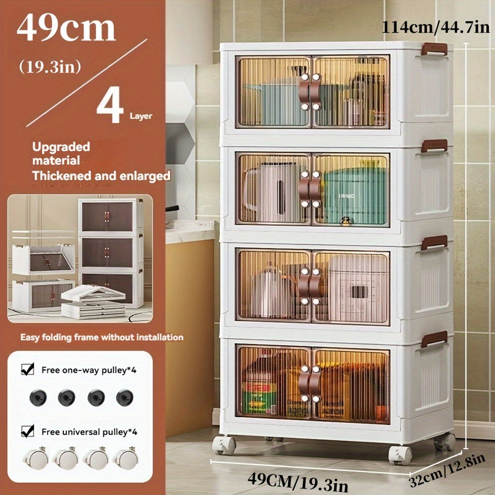 5 Layer Plastic Storage Box with Lid - Extra Large 19.3 Inch Folding Stack Container with Wheels, Ideal for Wardrobe, Bathroom, Home, Office, Dormitory