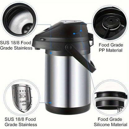 PANCERKA 2.5L Insulated Coffee Pot - Stainless Steel Thermal Beverage Dispenser with Lever Action - Hot & Cold Water, 85oz Large Capacity