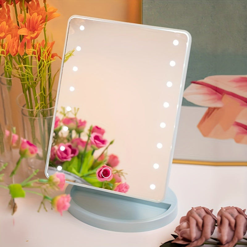 16 LED Lighted Makeup Mirror – Touch Screen Vanity Mirror, Battery and USB Powered, Adjustable Brightness, Portable Desktop Mirror for Dormitory and Bedroom ( Not Rechargeable )