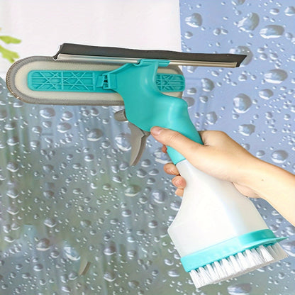 4 in 1 Glass Cleaning Wizard – Scraping, Wiping, Scrubbing and Spraying Tool for Streak-Free Bathroom, Mirror, Window, Glass and Tile Cleaning – Home and Office