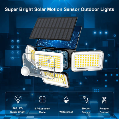 2Pcs Super Bright Solar Motion Sensor Outdoor Floodlight – 4 Adjustment Modes, Intelligent Auto Adjust, Remote Control