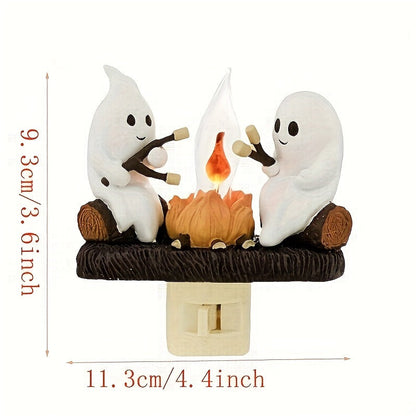 Halloween Ghost Campfire Flickering Night Light – 3D LED Faux Campfire Nightlight for Indoor Decorations, Perfect for Family and Friends