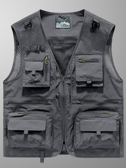 Men's Loose Fit V-Neck Quick-Drying Polyamide Vest Jacket – Multi-Pocket, Lightweight, and Breathable for Outdoor Activities, Fishing, and Photography – Ideal for Spring and Fall