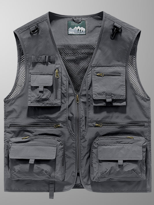 Men's Loose Fit V-Neck Quick-Drying Polyamide Vest Jacket – Multi-Pocket, Lightweight, and Breathable for Outdoor Activities, Fishing, and Photography – Ideal for Spring and Fall