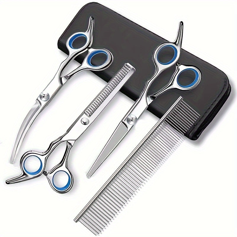 Dog Grooming Scissors Kit - Professional Pet Cleaning & Grooming Set with Safety Round Tip Stainless Steel Shears for Dogs & Cats