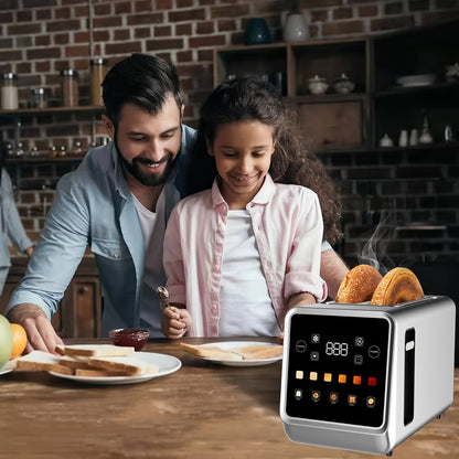 2-Slice Stainless Steel Toaster - Touch Screen Digital Timer, 6 Bread Types and Shade Settings, Bagel, Cancel, Defrost, Memory, 750W-1000W, US Plug