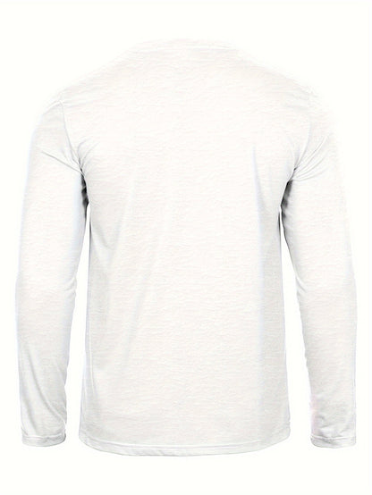 Men's 3-Pack 100% Cotton Long Sleeve T-Shirts - Casual Crew Neck with Paris Applique, Breathable Letter Print Tops for Spring/Fall