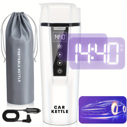 12V/24V Car Electric Kettle - Travel Portable Fast Water Boiler and Heater with Adjustable Temperature - 304 Stainless Steel Travel Mug for Coffee and Tea, Dry Burn Protection