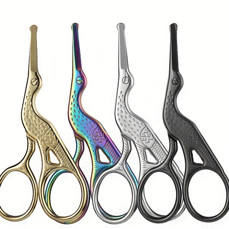 Stainless Steel Rounded Tip Nose Hair Scissors – Heron-Shaped Groomers for Eyebrows, Nose, Beard, and Ears, Professional Facial Hair Trimming for Daily Use
