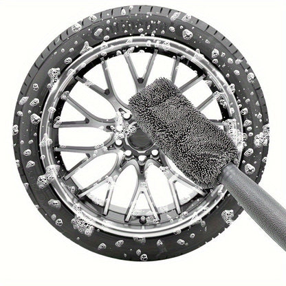 Extended Length Microfiber Car Rim Cleaning Brush - Precision Wheel Rim Detailing Tool for Effective Car Maintenance - Ideal for Car Wash and Enhancing Vehicle Beauty
