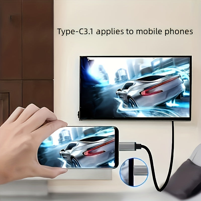 USB 3.1 Type-C to HDTV Adapter Cable - 4K HD Display, 2m/6.6ft, USB-Powered, Direct Phone to TV Connection, No WiFi/Software Required
