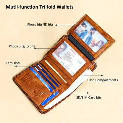 1pc Genuine Leather RFID Blocking Wallet for Men - Retro Thin Short ID & Credit Card Holder, Multi-Functional Gift for Valentine's Day