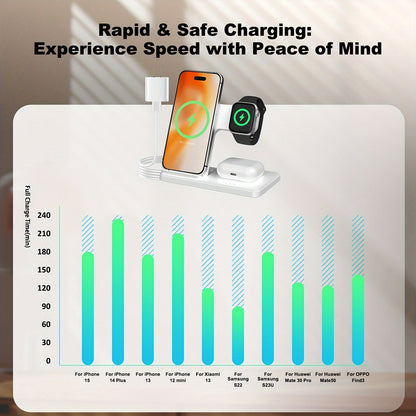 3 in 1 Fast Foldable Portable Wireless Charger - Compatible with iPhone 15/14 Pro Max/13/12/11, iWatch 9/8/7/6/5/4/3/2 SE , AirPods and Samsung Galaxy Devices S23/S22/S21/S20, Ideal for Multiple Device Charging