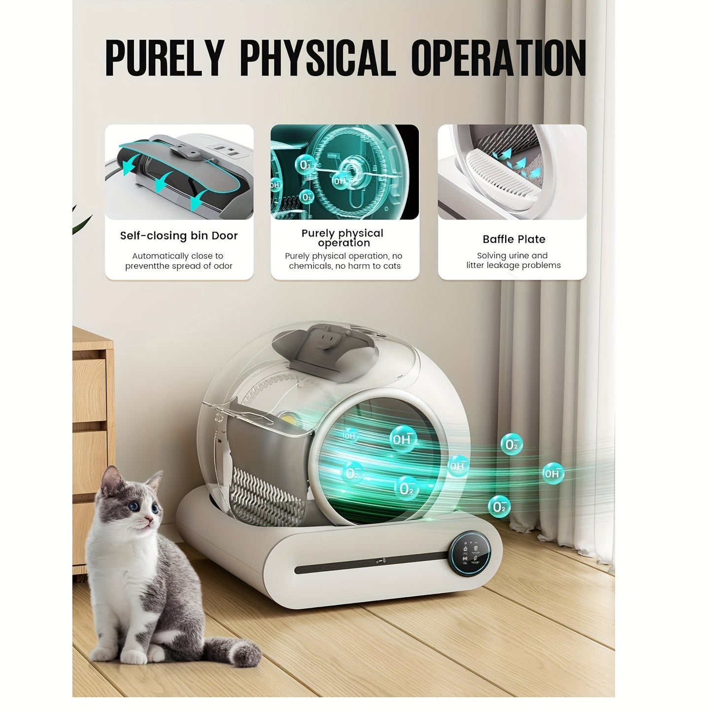 Self-Cleaning Litter Box - Automatic with Pad, 17.17gal+2.38gal Large Capacity, APP Control, Suitable for Multiple Cats