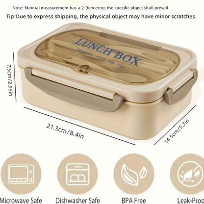 Lunch Box with Tableware – Square Divided Microwave Bento Box – Leakproof Food Container – Hand Wash – Ideal for Back to School, College, Kitchen Organizers and Storage