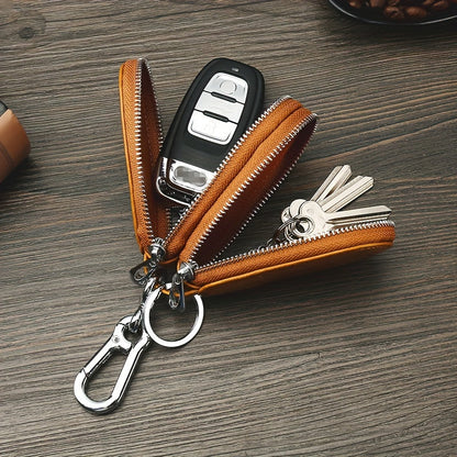 Vintage Smart Men's Leather Key Bag - Double Layer Multifunctional Key Holder with Folding Protector, Coin Purse and Business Card Slot, Genuine Leather, Durable and Stylish