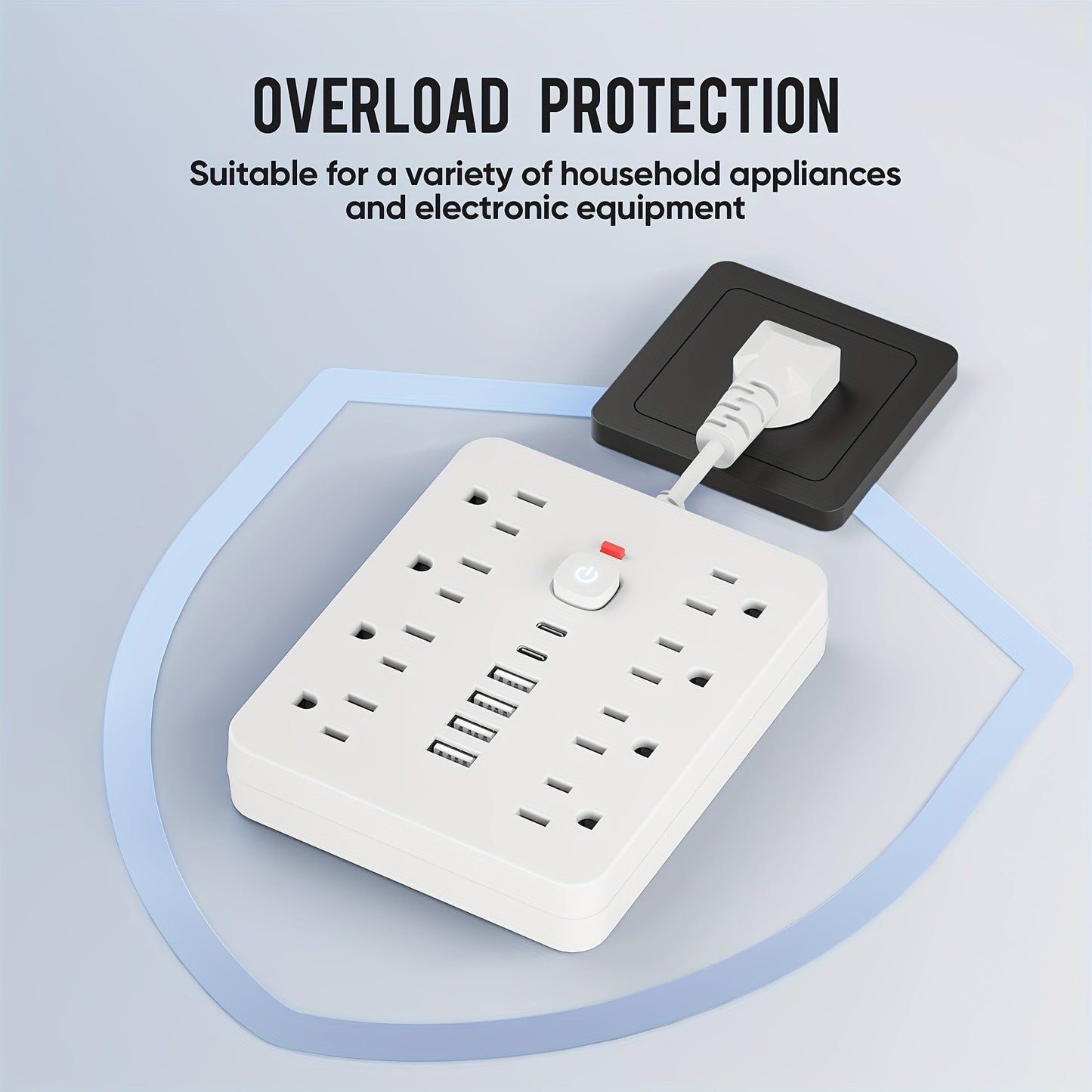 1pc 14-in-1 Power Adapter - 4 USB Outlets, 2 Type-C Ports, 8 AC Sockets, Surge Protector, Wall Socket, Portable for Home, Office and Travel