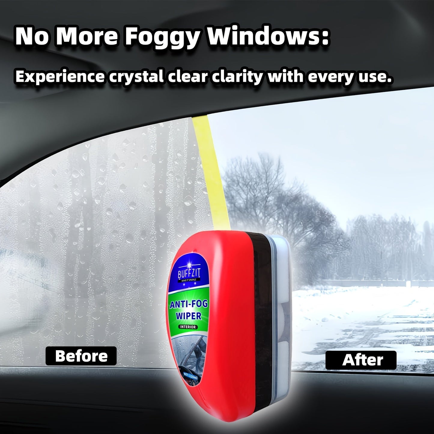 Buffit Anti-Fog Wiper for Car Windows and Mirrors - Universal Spray Alternative, Improves Driving Visibility, Prevents Condensation on Glasses, Goggles & Helmets, 120ml/4oz