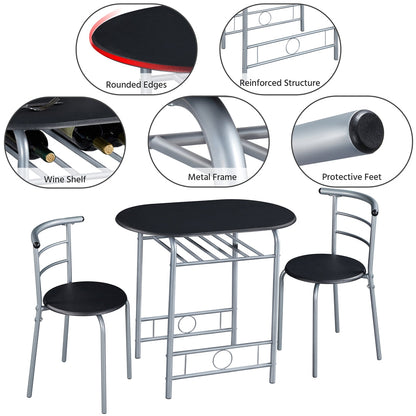 Costoffs Modern Round Compact Dining Table and 2 Chairs Set - Space-Saving Table Set for Kitchens, Apartments, and Dorm Rooms