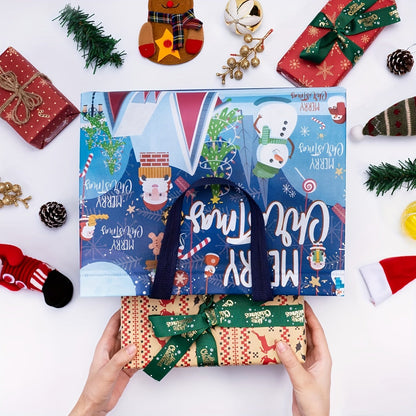 Large Christmas Gift Bags with Handles - 8/16 pcs Reusable Non-Woven Tote Bags, Festive Red/Green/Blue, 12.8"x9.8"x6.7" for Gifts and Decorations