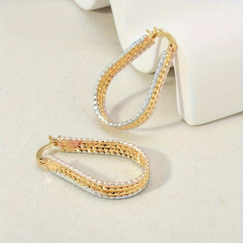 Golden Copper Water Droplet Ripple Hoop Earrings - Elegant Minimalist Oval Earrings for Women
